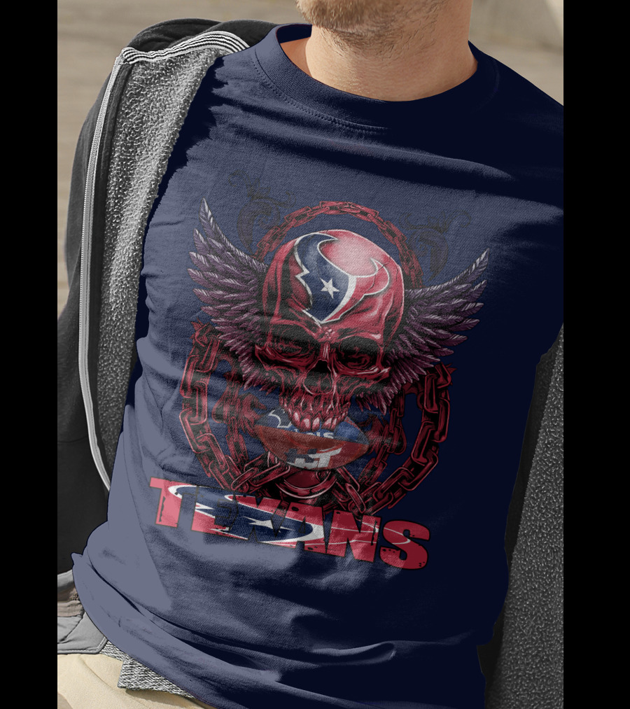 Texans Houston Football Skull Wings Chain T-Shirt