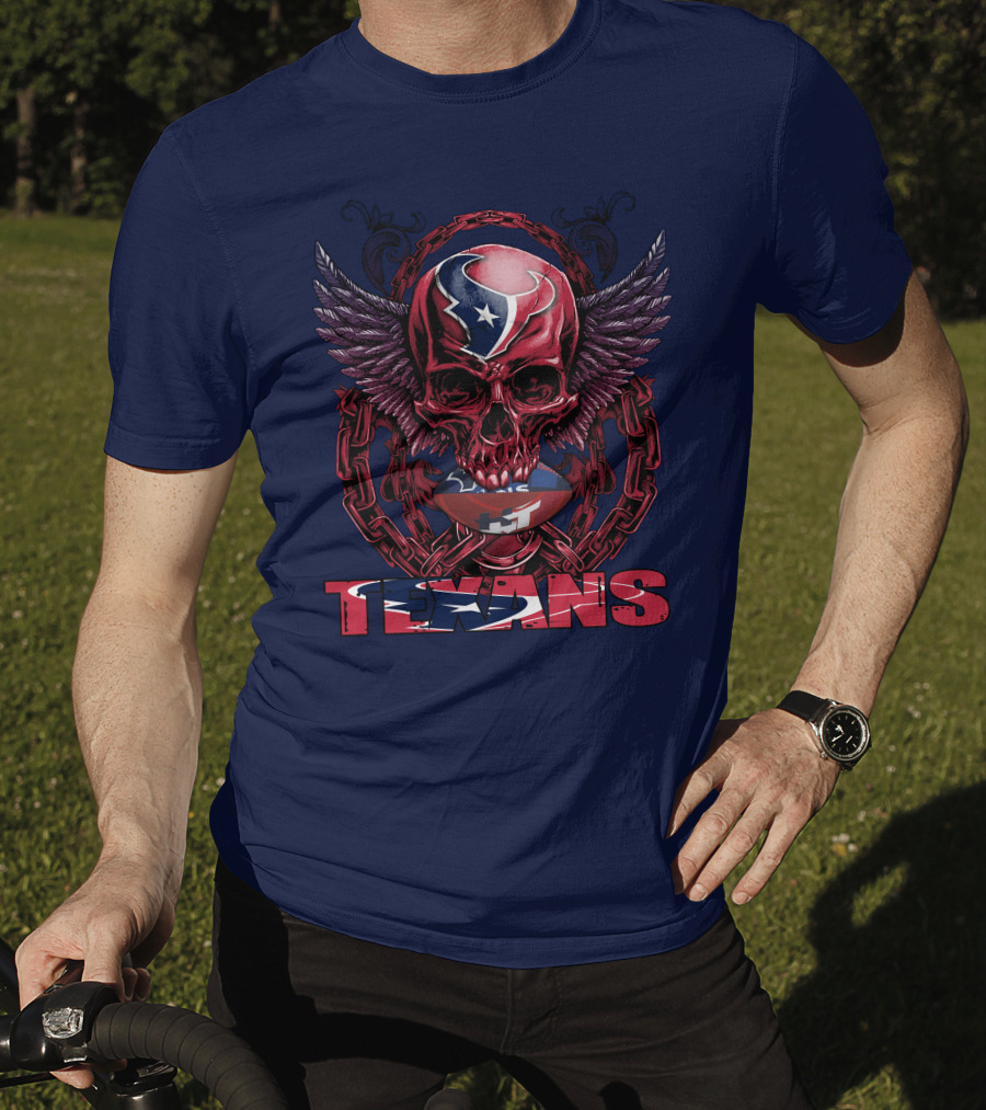 Texans Houston Football Skull Wings Chain T-Shirt