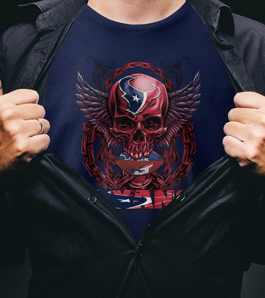 Texans Houston Football Skull Wings Chain T-Shirt