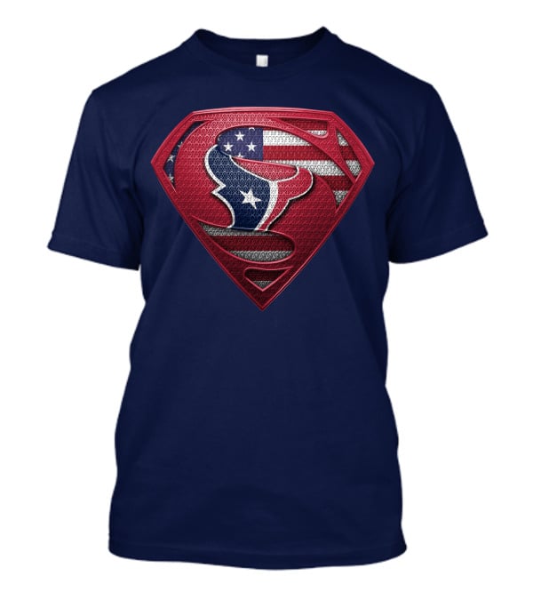 Spm Houston Texans Superman Shield American Flag T-Shirt