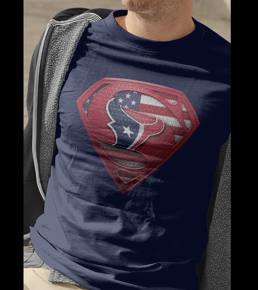 Spm Houston Texans Superman Shield American Flag T-Shirt