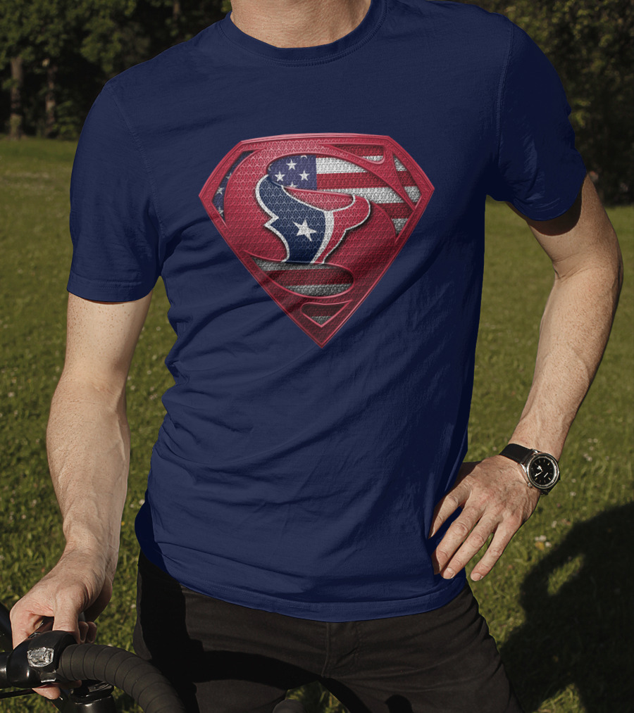 Spm Houston Texans Superman Shield American Flag T-Shirt