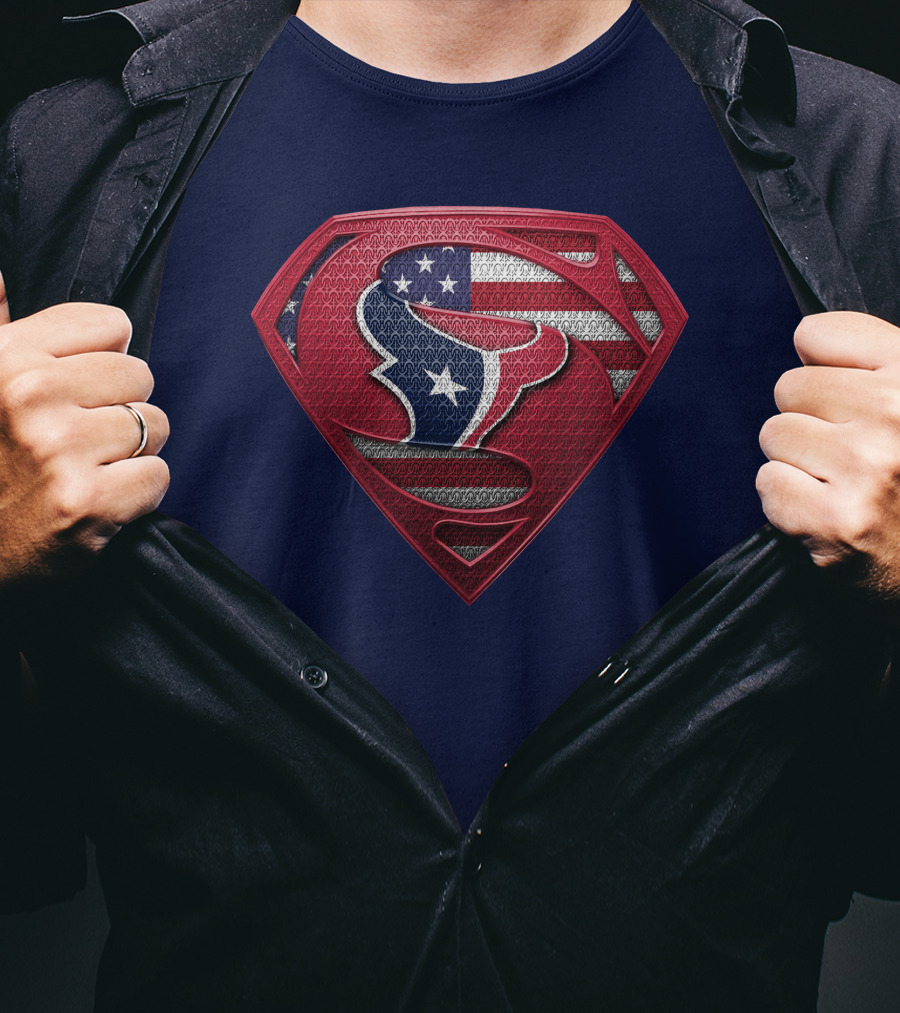Spm Houston Texans Superman Shield American Flag T-Shirt