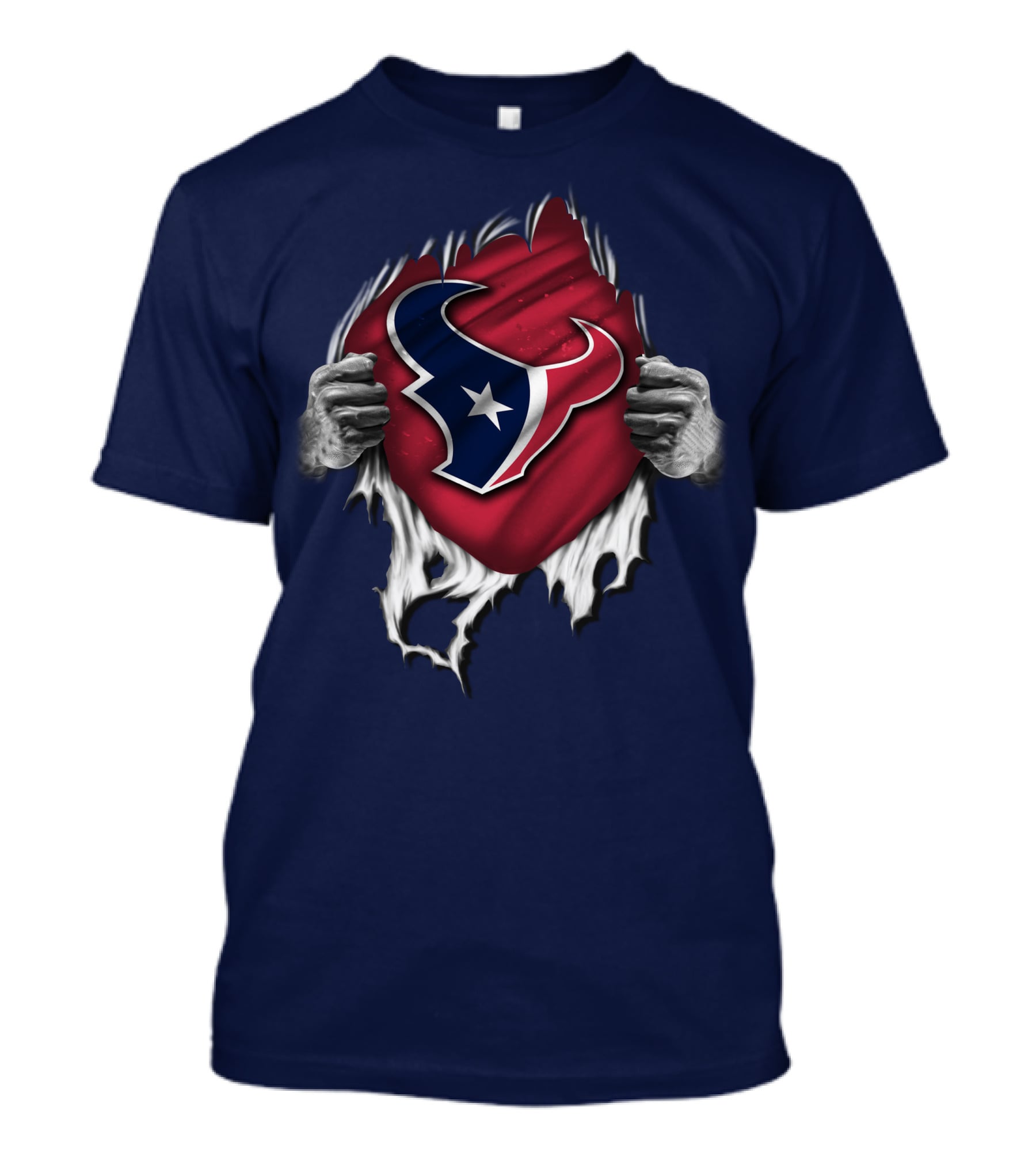 Torn Houston Texans Emblem Revealed Through Superhero Rip Effect T-Shirt