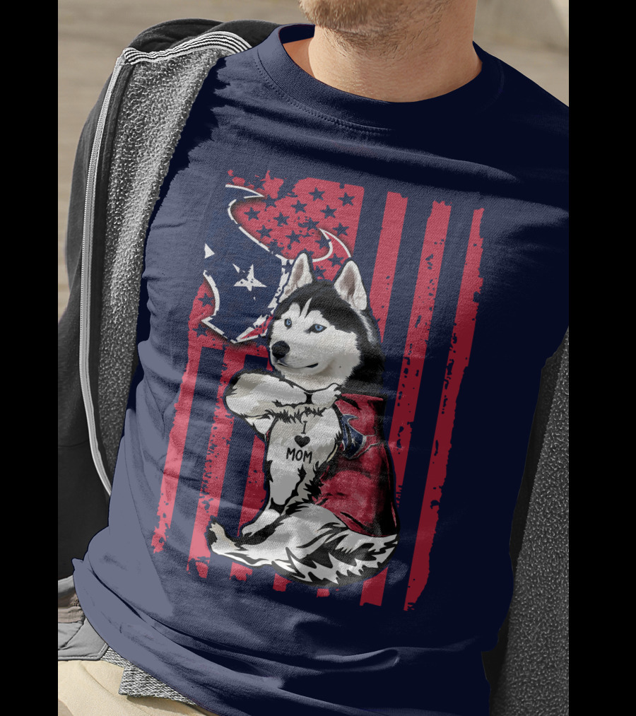 Siberian Husky I Love Mom Houston Texans Flag T-Shirt