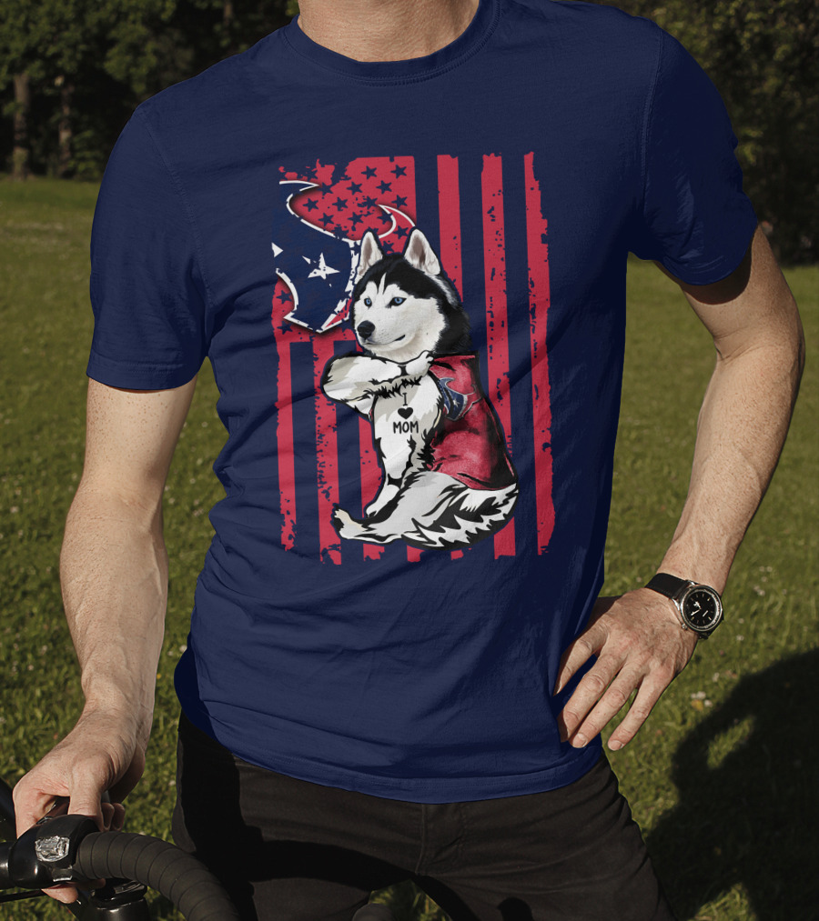 Siberian Husky I Love Mom Houston Texans Flag T-Shirt