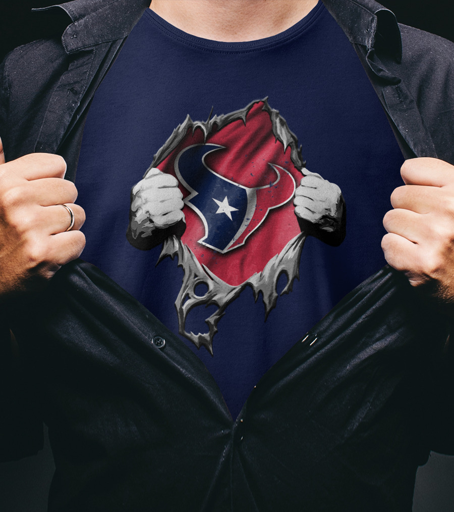 Torn Houston Texans Logo Hidden Beneath Rip Effect T-Shirt