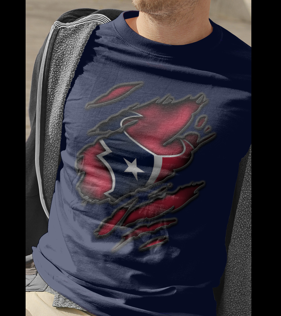 Torn Houston Texans Star Logo Ripped Flag T-Shirt