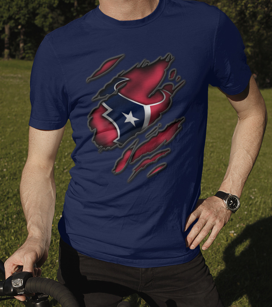 Torn Houston Texans Star Logo Ripped Flag T-Shirt