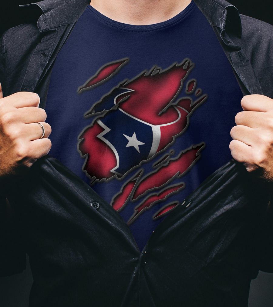 Torn Houston Texans Star Logo Ripped Flag T-Shirt