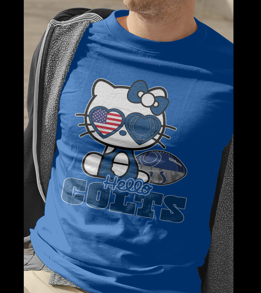 Hello Kitty Indianapolis Colts Football Fan USA Flag T-Shirt
