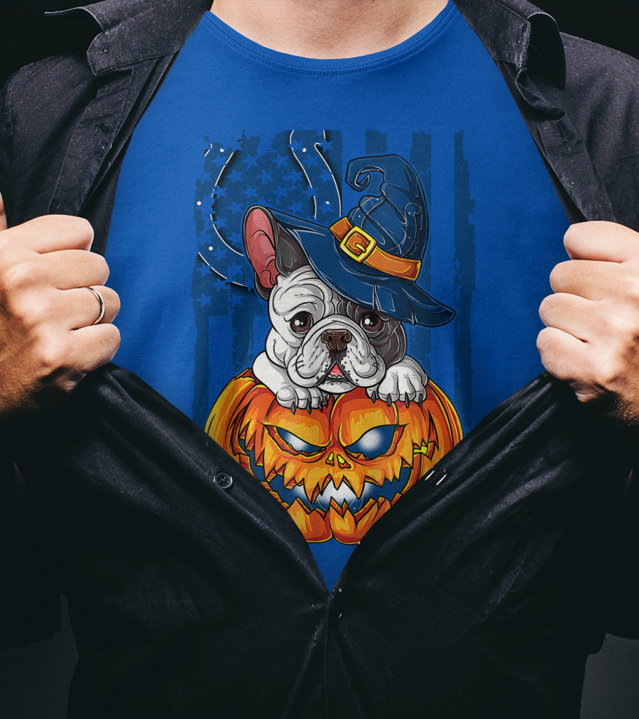 Hlw Bulldog Witch Hat Pumpkin Indianapolis Colts T-Shirt