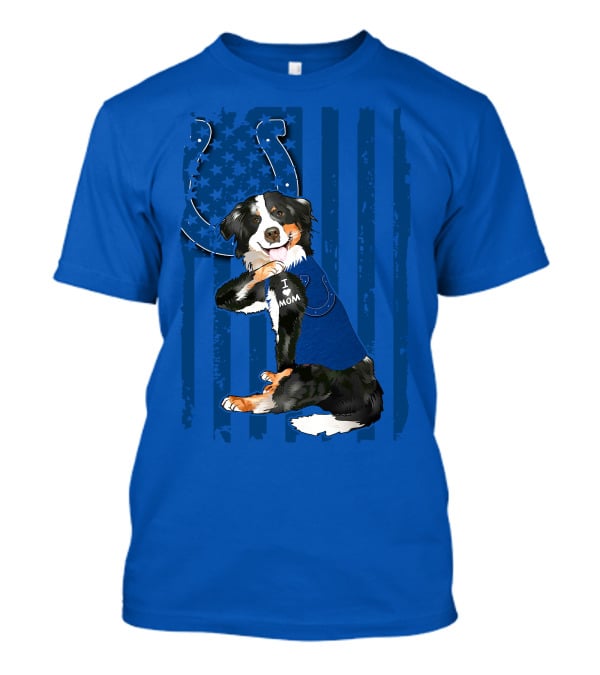 Border Collie I Love Mom Indianapolis Colts American Flag T-Shirt