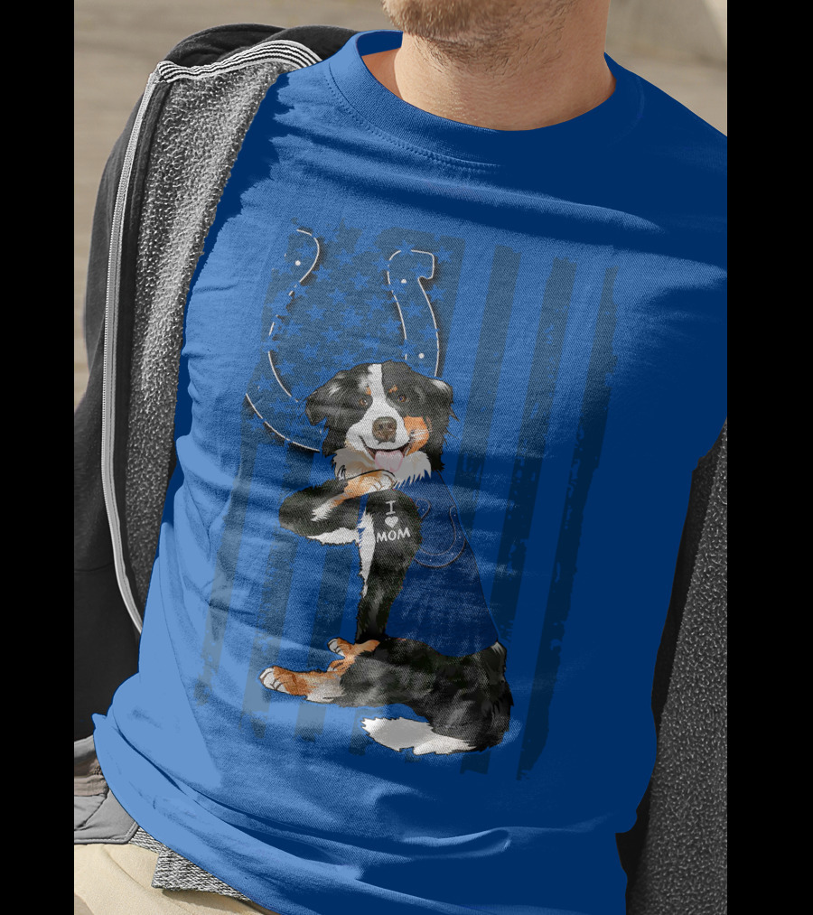 Border Collie I Love Mom Indianapolis Colts American Flag T-Shirt