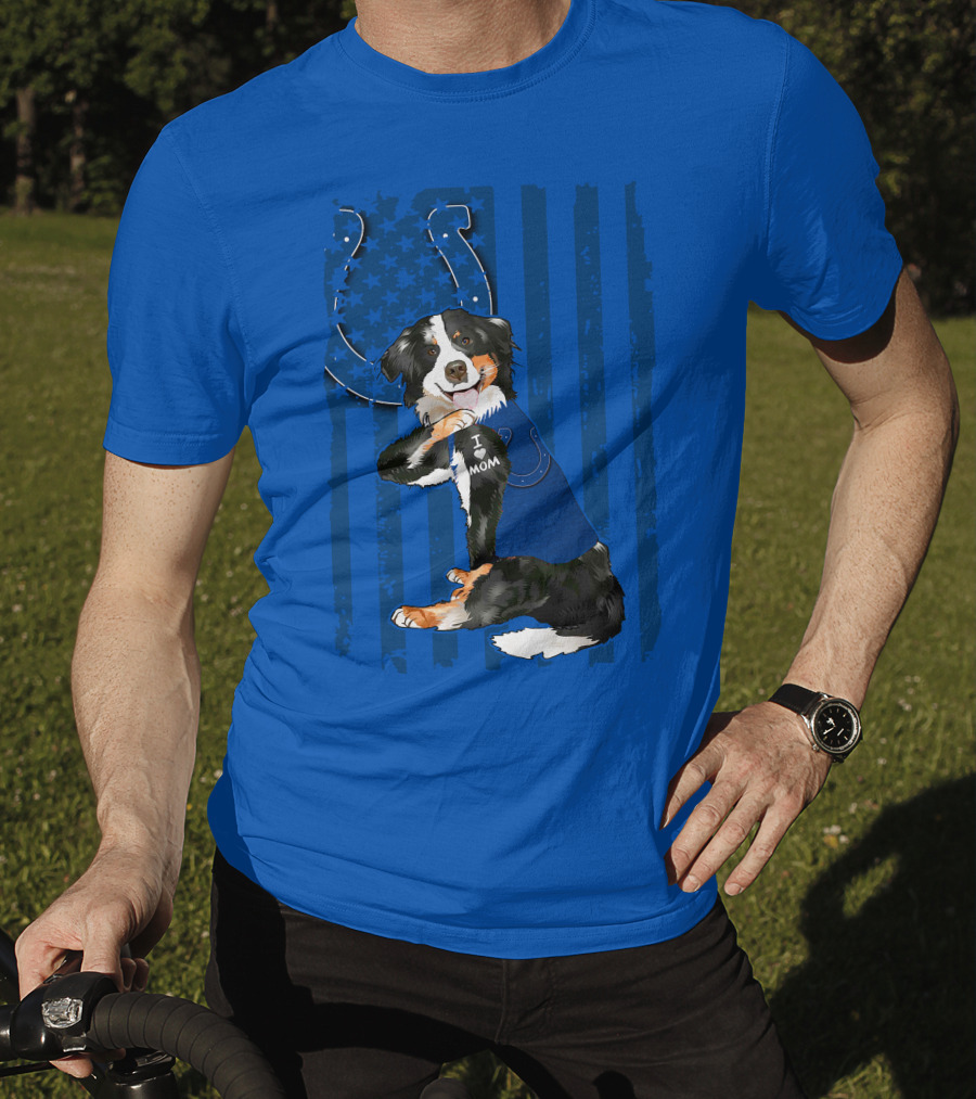 Border Collie I Love Mom Indianapolis Colts American Flag T-Shirt