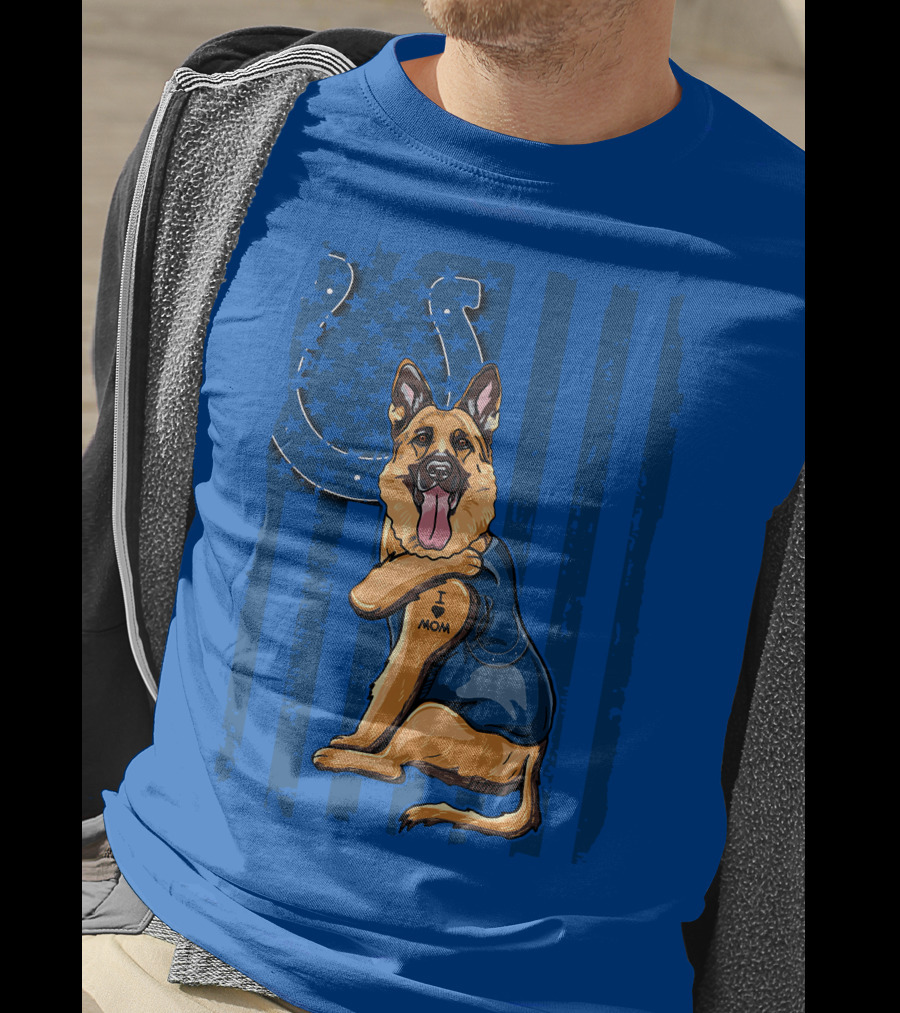 German Shepherd I Love Mom Indianapolis Colts American Flag T-Shirt