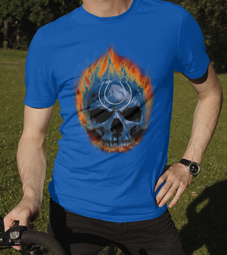 Indianapolis Colts Flaming Skull T-Shirt