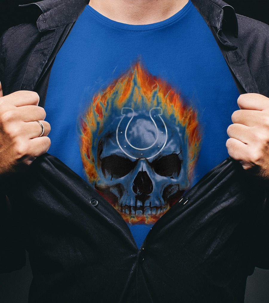 Indianapolis Colts Flaming Skull T-Shirt