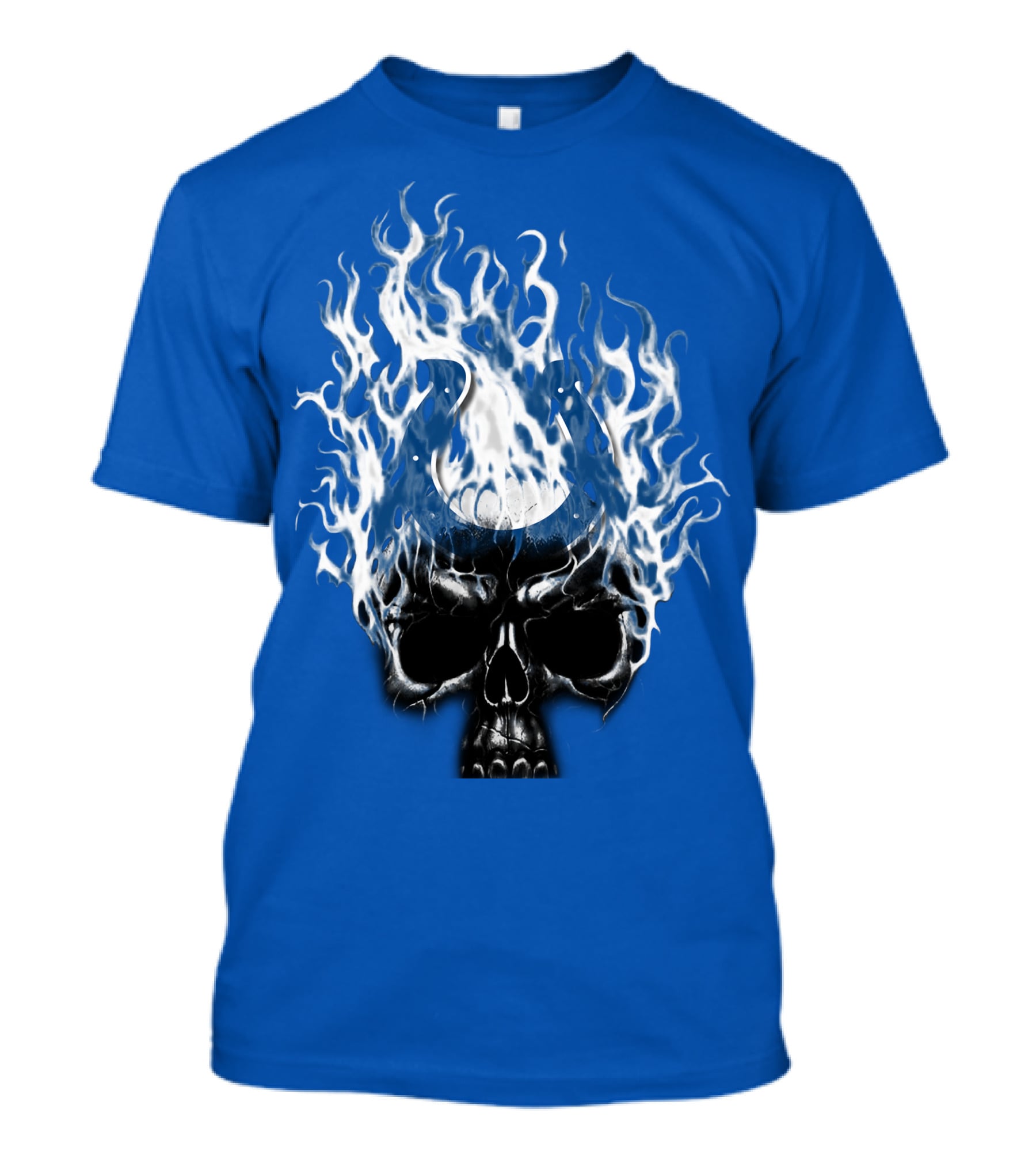 Indianapolis Colts 04 Skull With Horseshoe And Flames T-Shirt