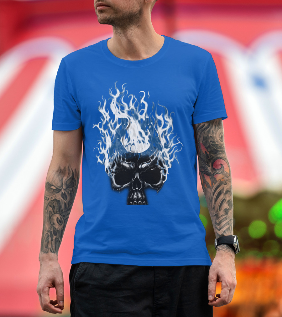 Indianapolis Colts 04 Skull With Horseshoe And Flames T-Shirt