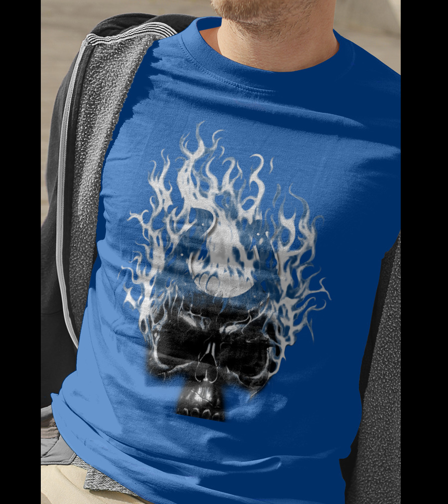Indianapolis Colts 04 Skull With Horseshoe And Flames T-Shirt