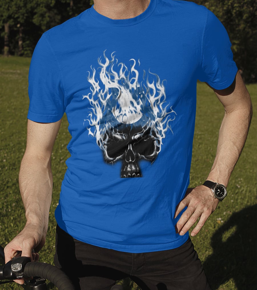 Indianapolis Colts 04 Skull With Horseshoe And Flames T-Shirt