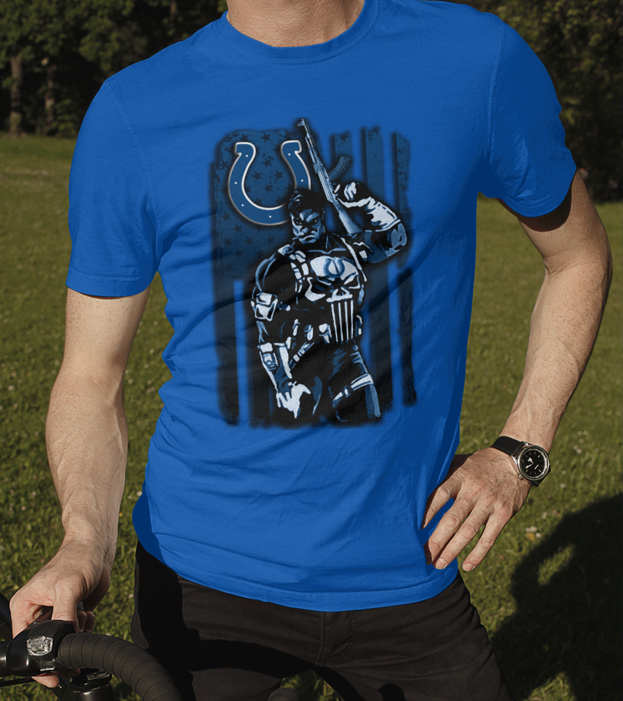 Indianapolis Colts Punisher Nfl Crossover 26 Blue Flag T-Shirt