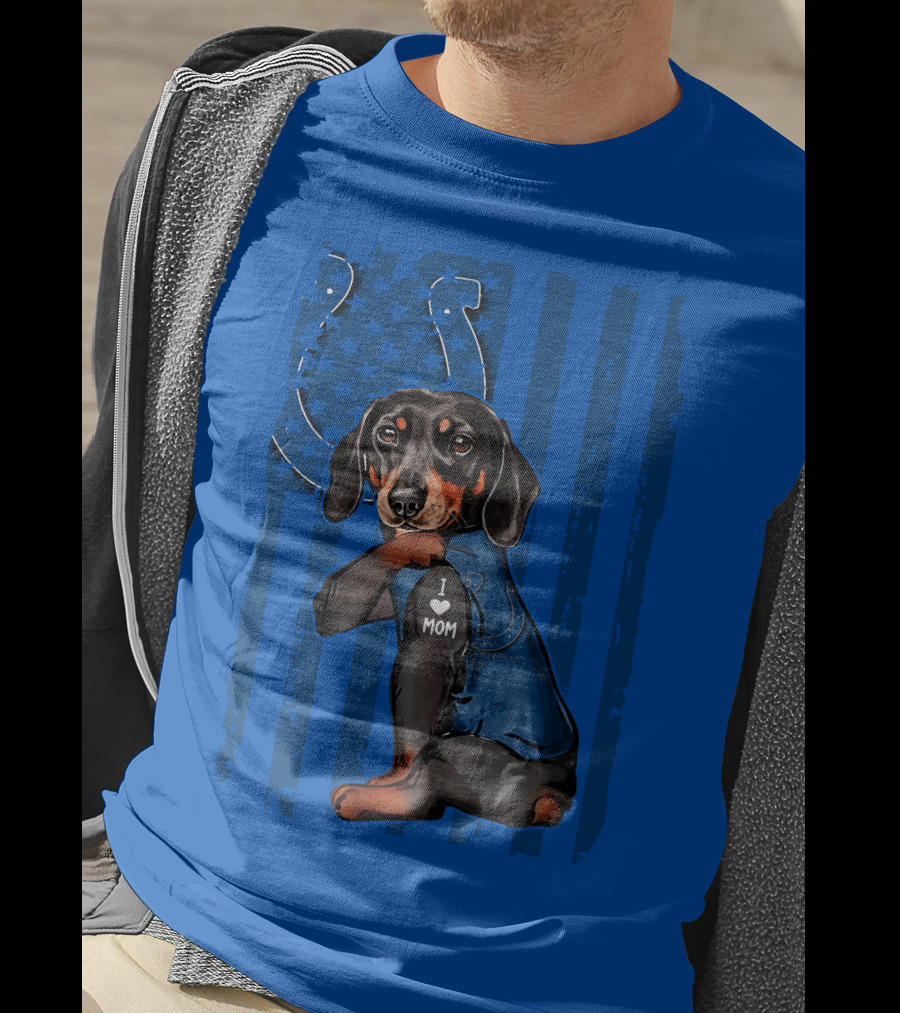 Dachshund I Love Mom Indianapolis Colts American Flag T-Shirt