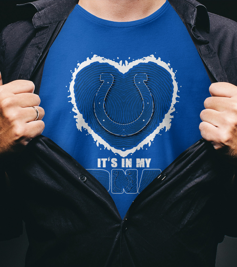 Indianapolis Colts It's In My Dna Heart Horseshoe Fingerprint T-Shirt