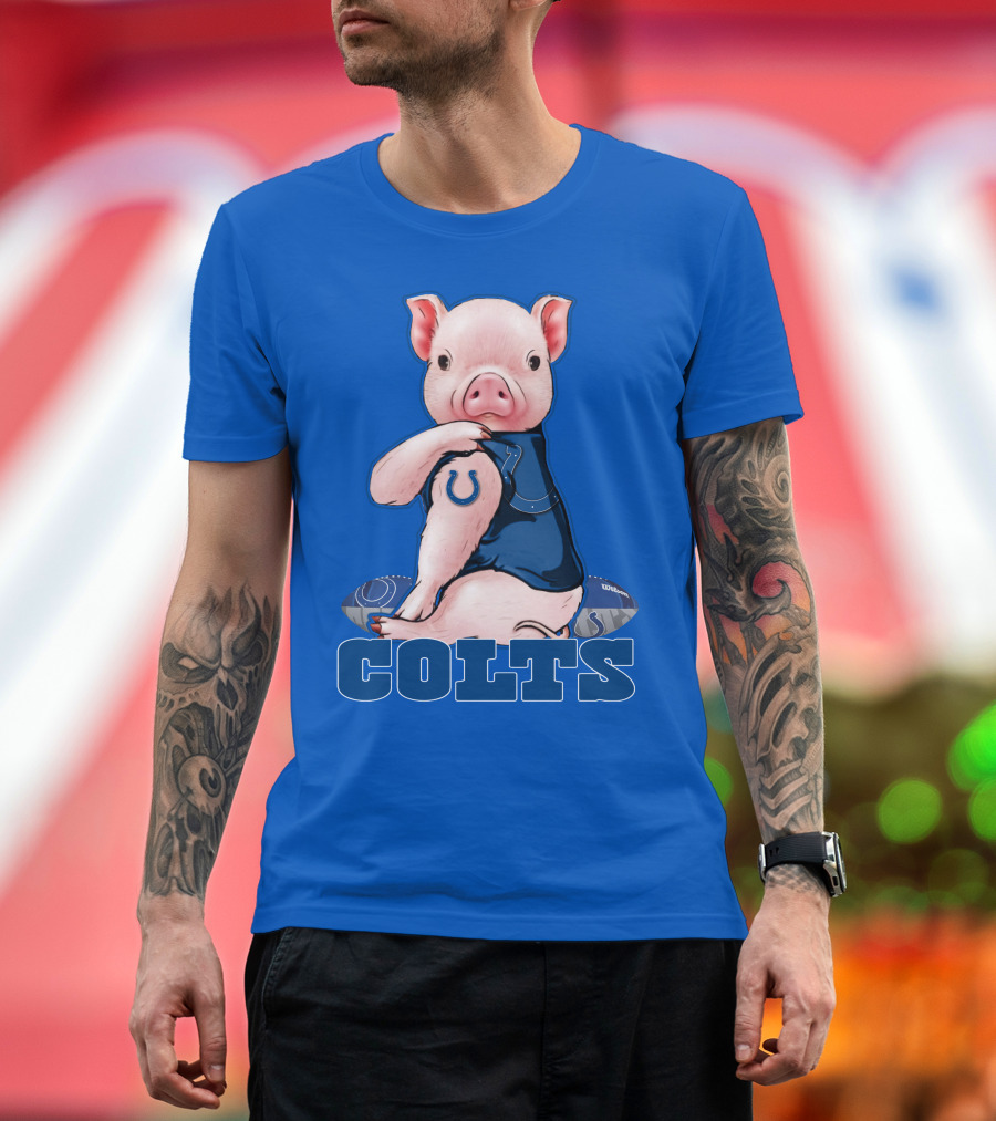 Pig Wearing Indianapolis Colts Jersey with Football T-Shirt