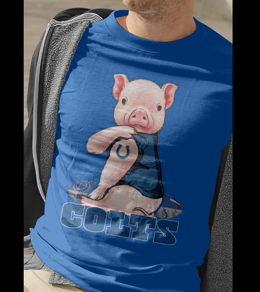 Pig Wearing Indianapolis Colts Jersey With Football T-Shirt