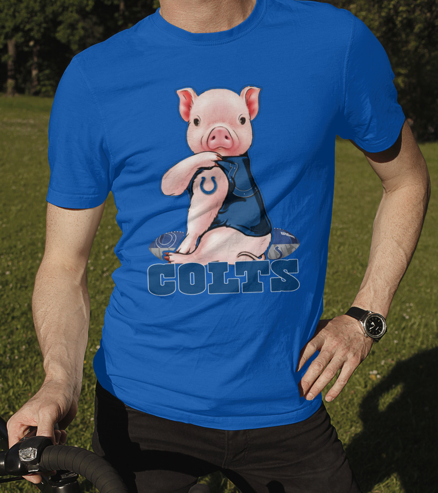 Pig Wearing Indianapolis Colts Jersey With Football T-Shirt