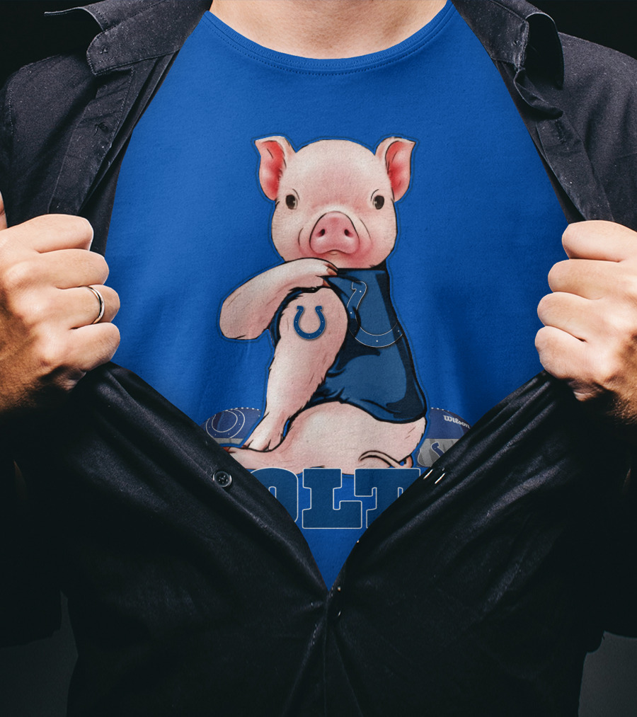 Pig Wearing Indianapolis Colts Jersey With Football T-Shirt