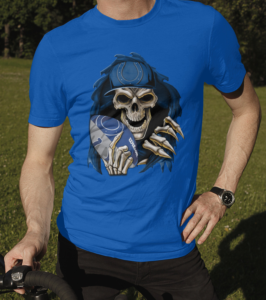 Skullbong Indianapolis Colts Skeleton Holding Football T-Shirt