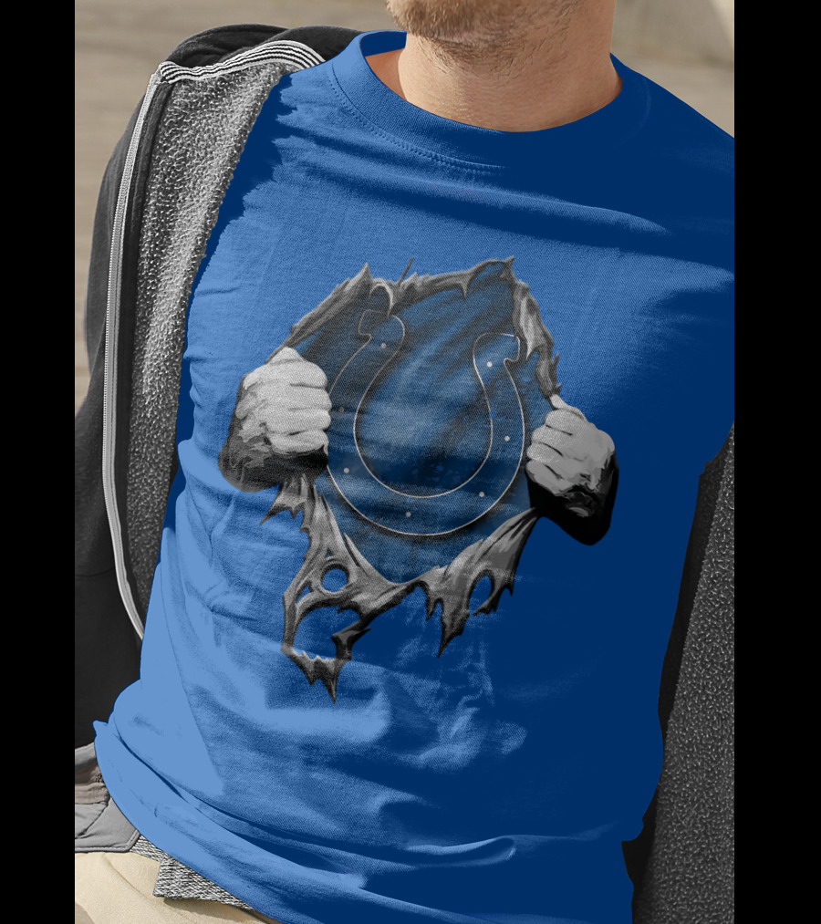 Torn Indianapolis Colts Horseshoe Logo Rip Through T-Shirt