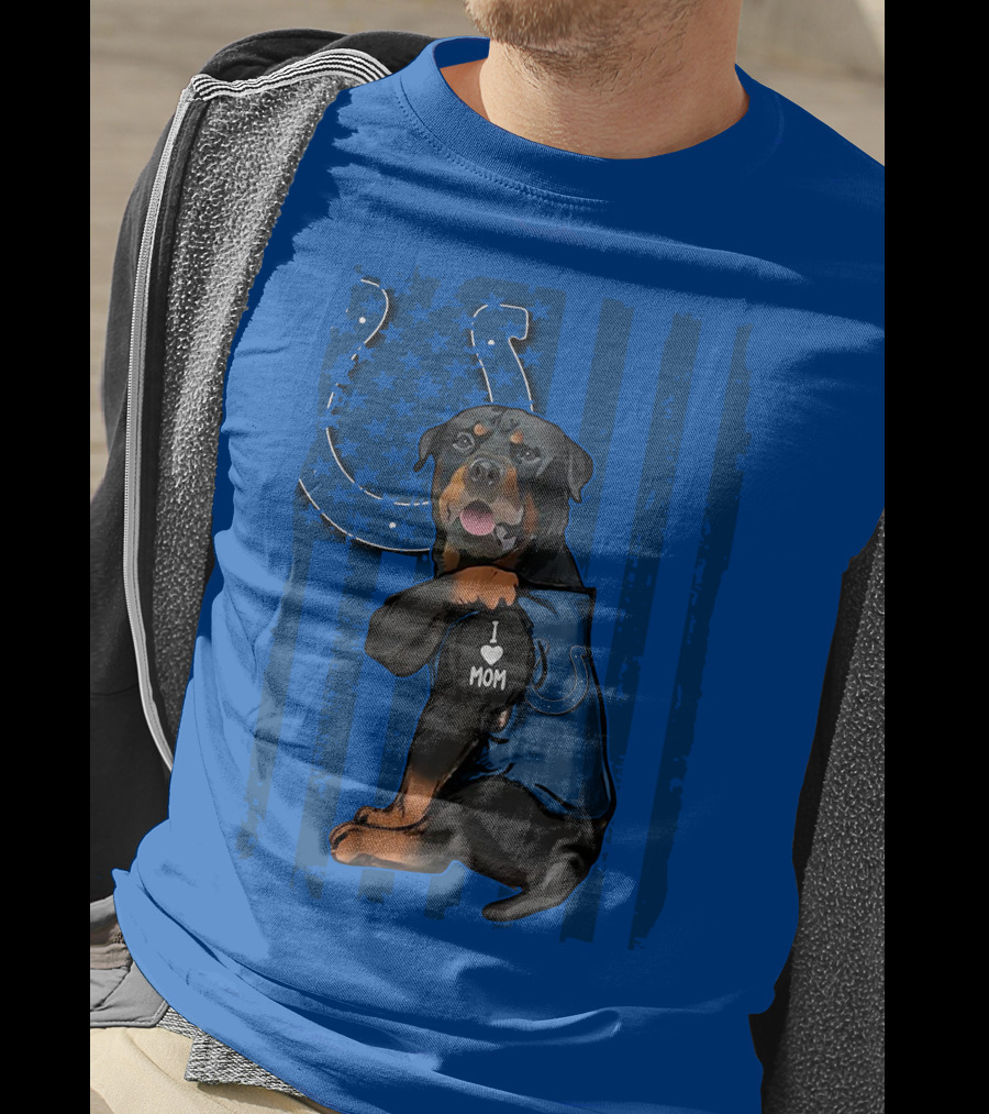 Rottweiler I Love Mom Indianapolis Colts American Flag T-Shirt