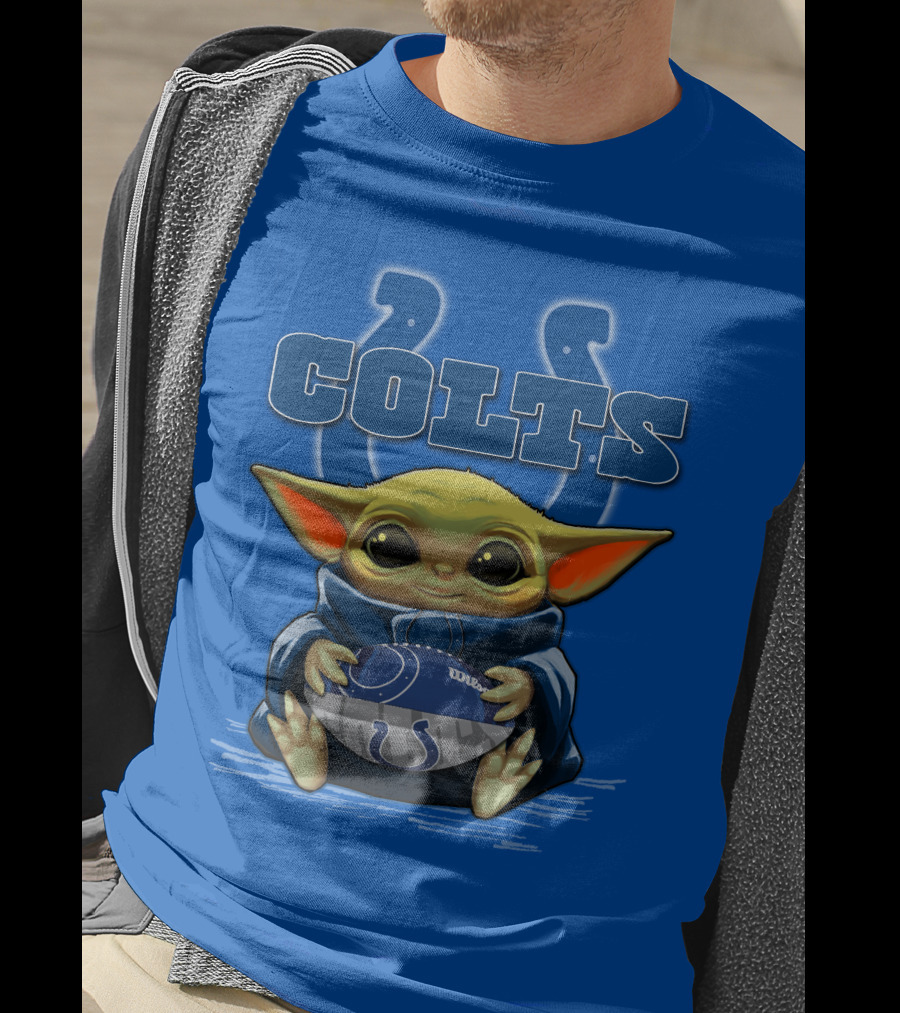 Colts Baby Yoda Holding Indianapolis Football T-Shirt
