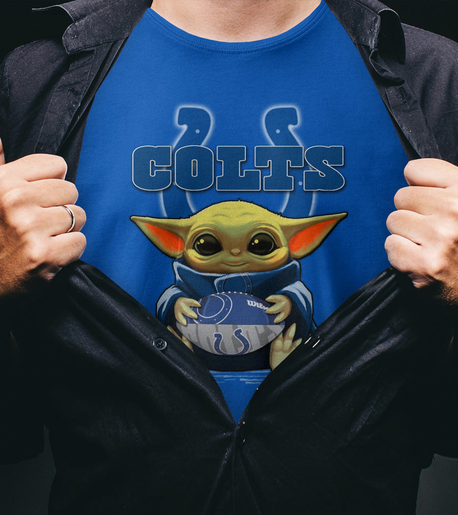 Colts Baby Yoda Holding Indianapolis Football T-Shirt