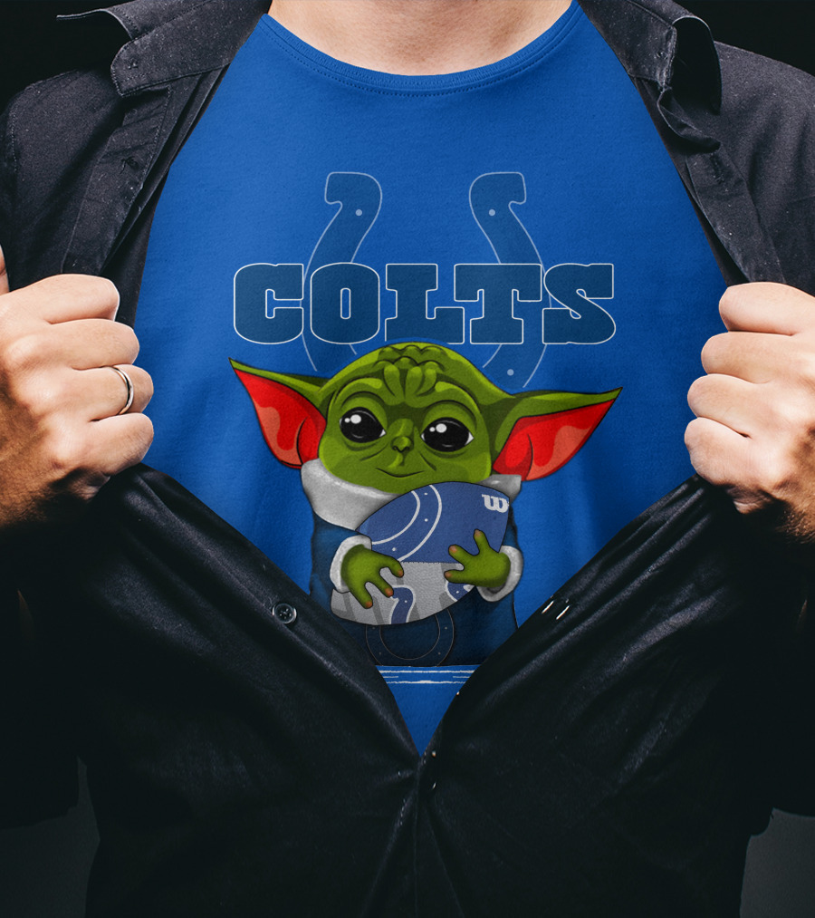 Yoda Holding Football With Indianapolis Colts T-Shirt