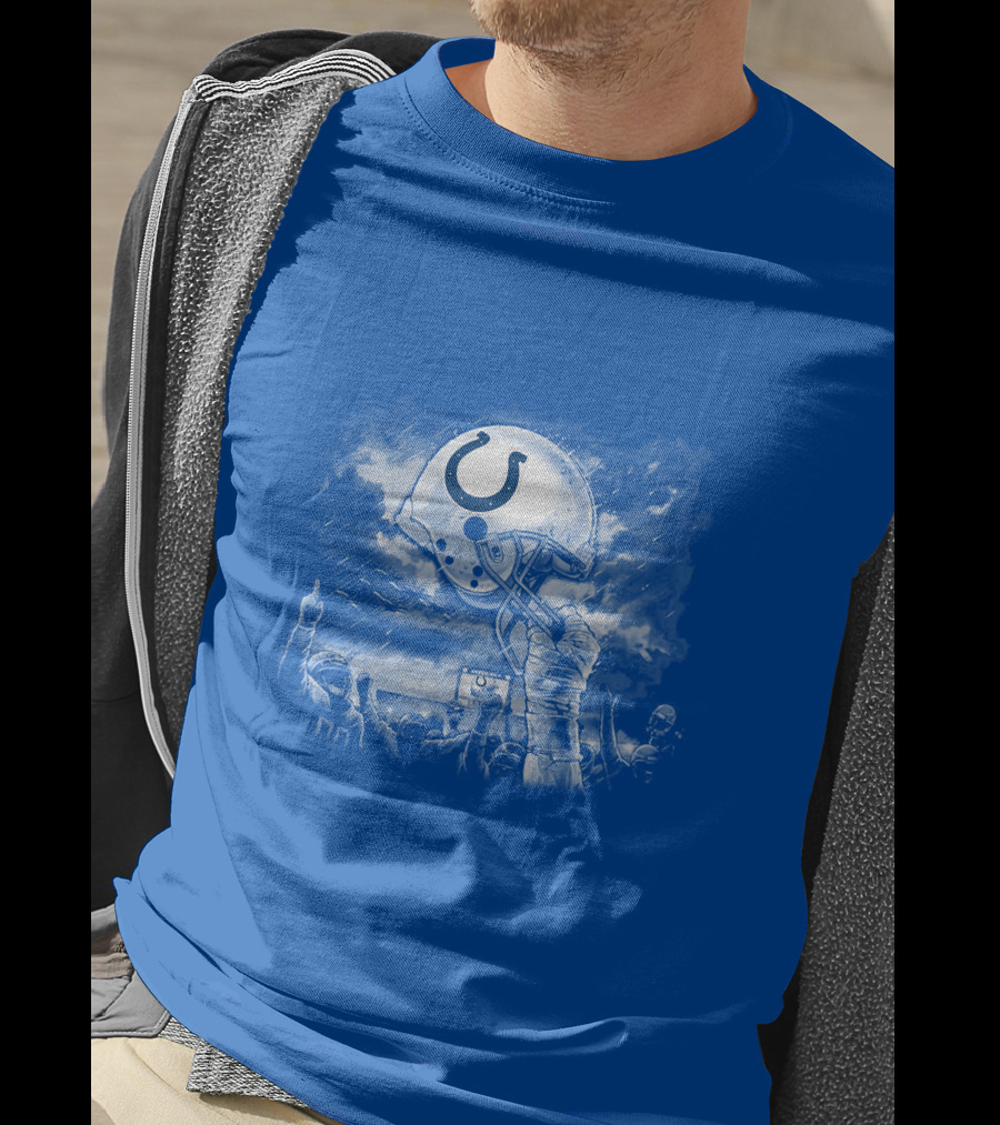 Indianapolis Colts Football Helmet In Victory Celebration Imagery T-Shirt