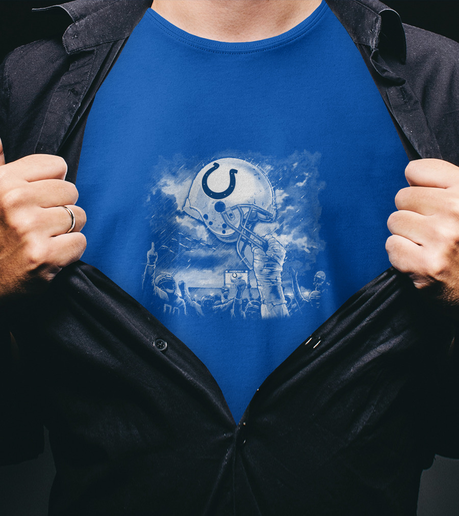 Indianapolis Colts Football Helmet In Victory Celebration Imagery T-Shirt