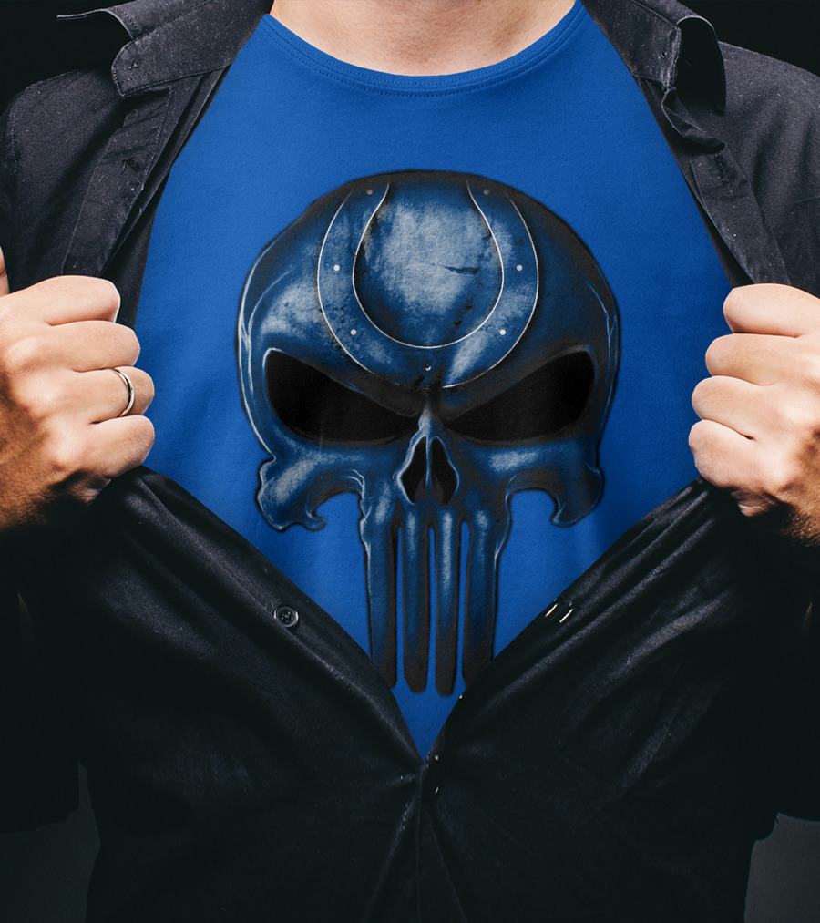 Skull Indianapolis Colts Blue Horseshoe T-Shirt