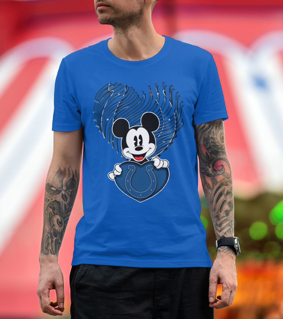 Mick Mickey Heart Indianapolis Colts Iconic Blue Fan T-Shirt