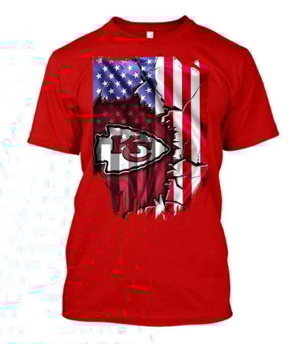 Kansas City Chiefs Logo With American Flag Background T-Shirt