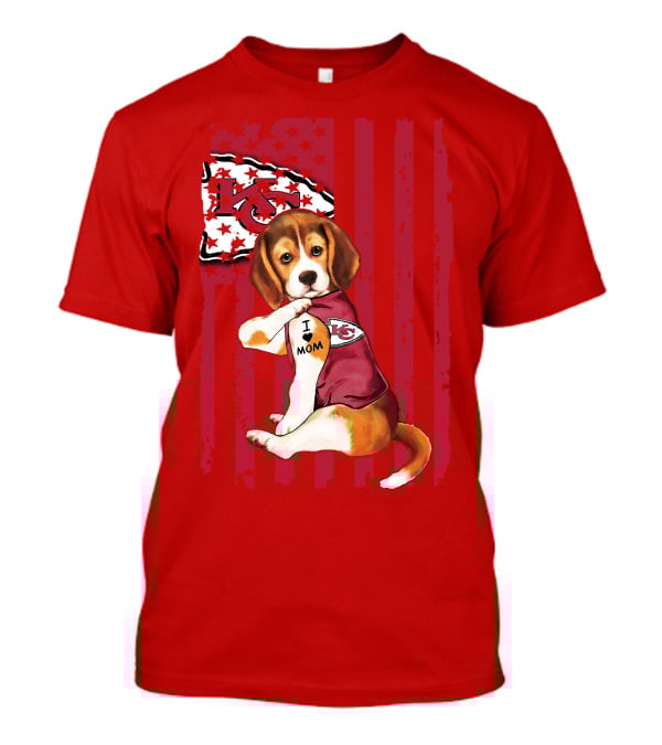 Beagle I Love Mom Kansas City Chiefs Fan Tattoo Football American Flag T-Shirt