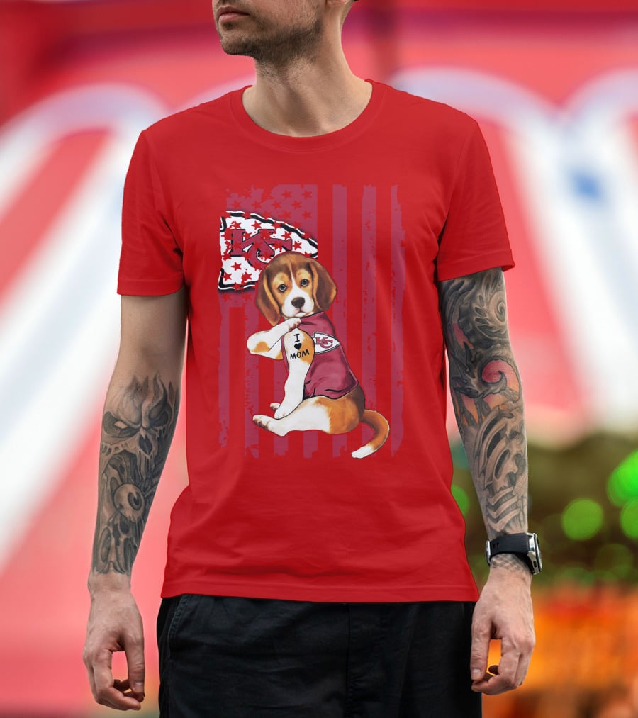 Beagle I Love Mom Kansas City Chiefs Fan Tattoo Football American Flag T-Shirt