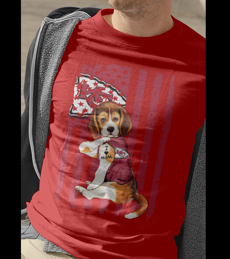 Beagle I Love Mom Kansas City Chiefs Fan Tattoo Football American Flag T-Shirt