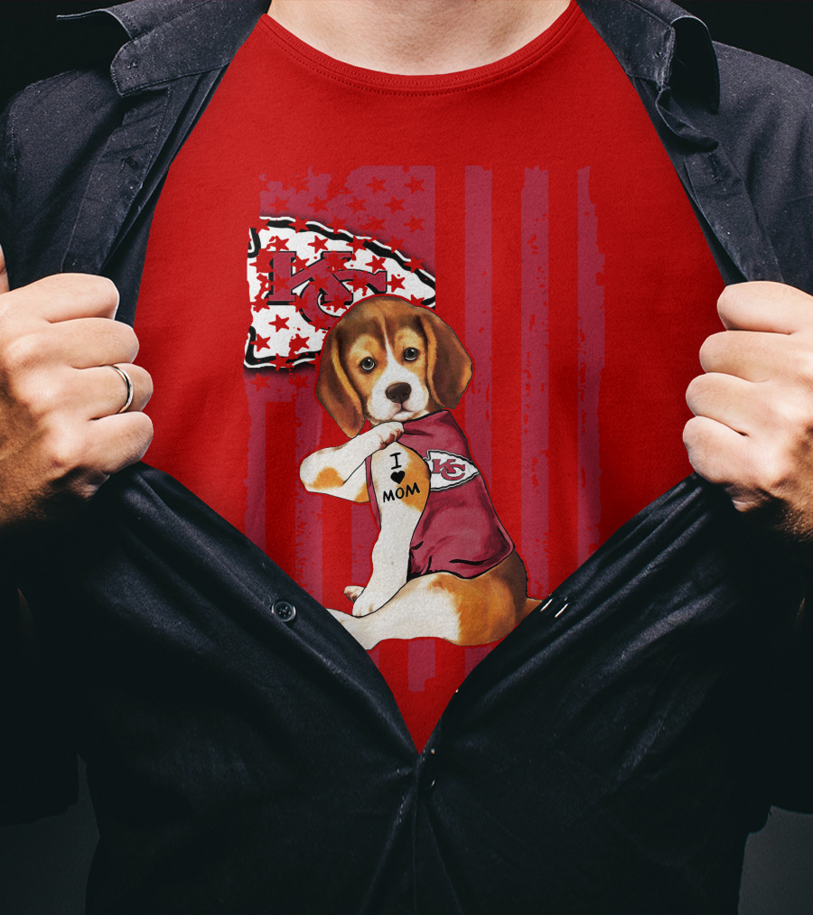 Beagle I Love Mom Kansas City Chiefs Fan Tattoo Football American Flag T-Shirt