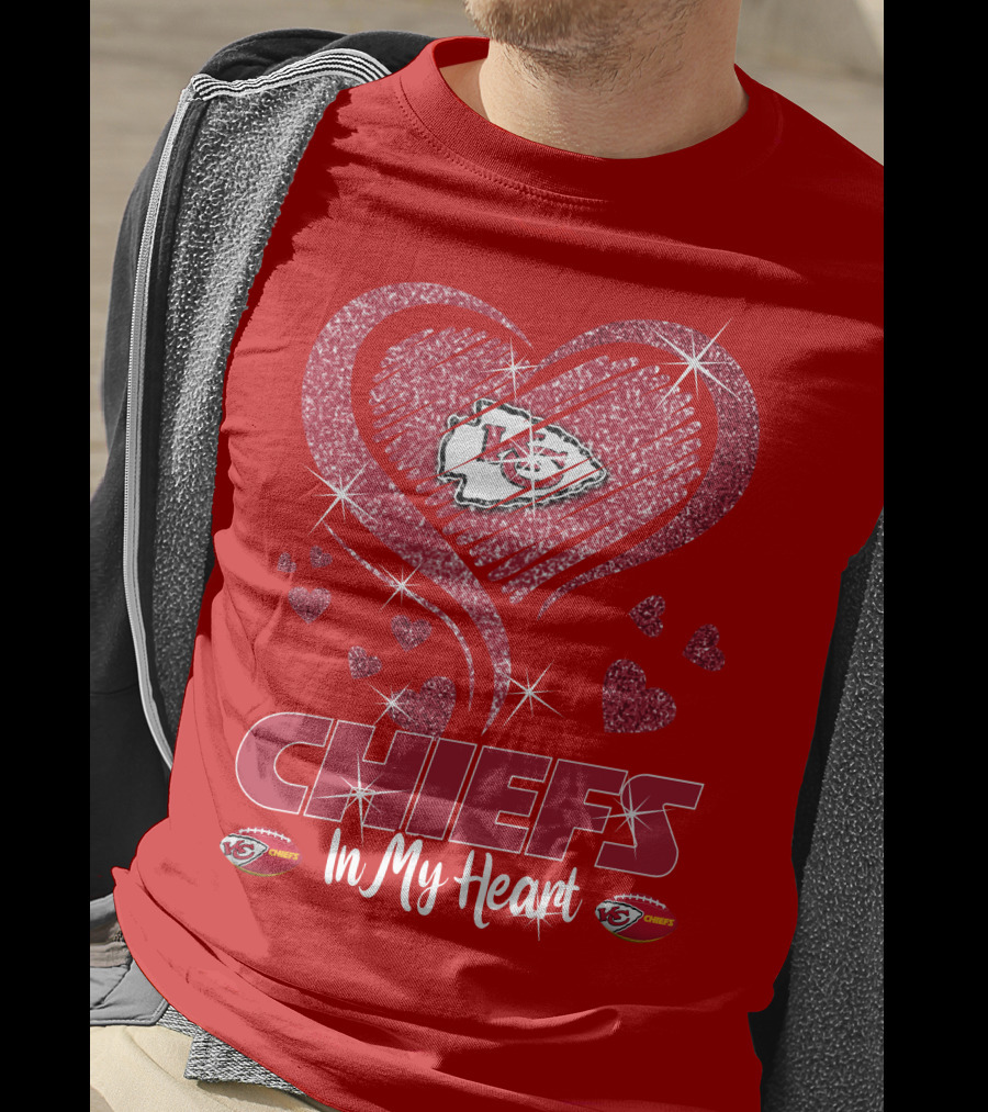 CHIEFS In My Heart Kansas City Chiefs Sparkle Hearts T-Shirt