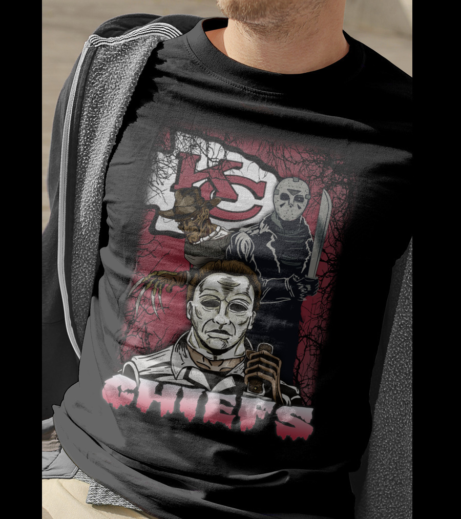 Kc Chiefs Horror Movie Crossover Featuring Iconic Villains T-Shirt